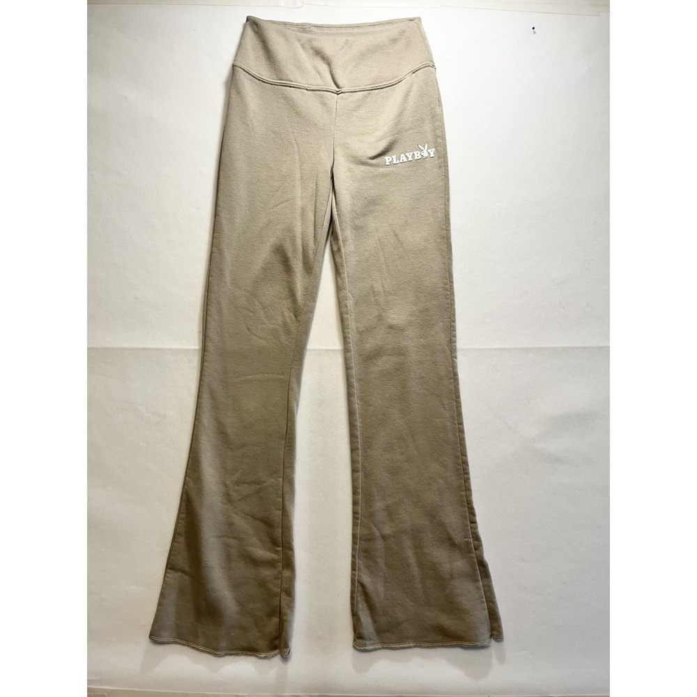 Playboy Bunny Legging Yoga Pants Flare Relaxed Beige Size XS Sweat Pants Y2K